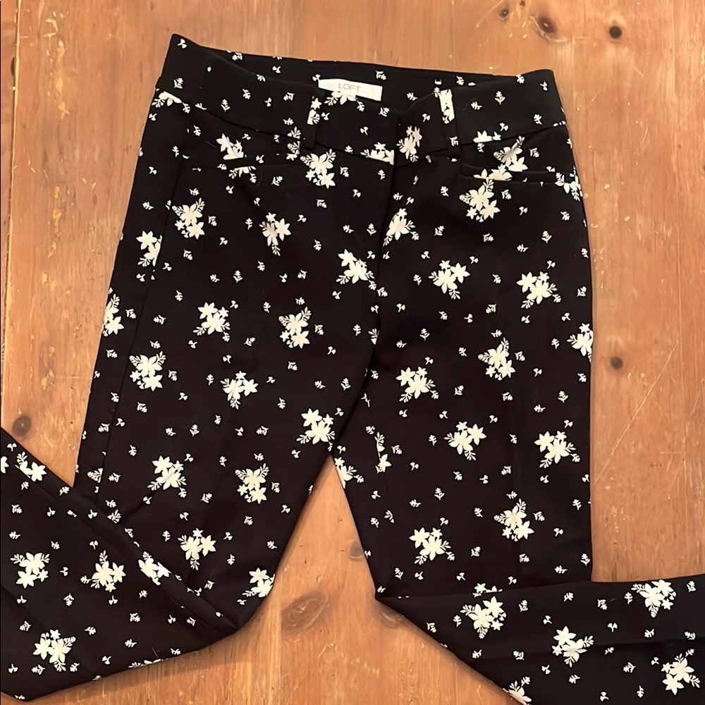 LOFT Black and White Floral Pants